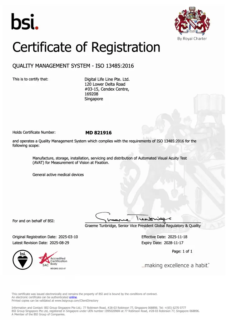 ISO 13485 certificate MD 821916 (SAC/BSI)