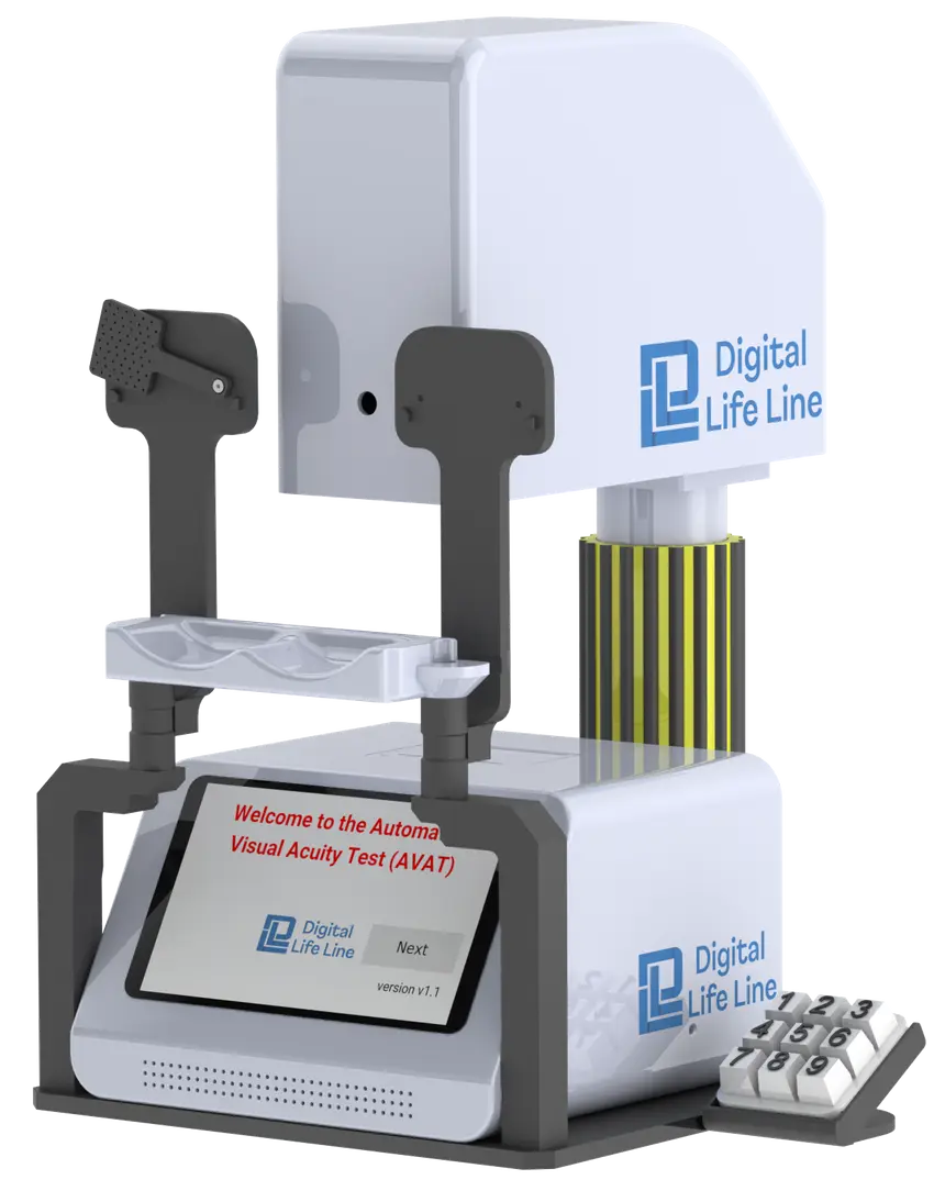 Render of the AVAT automated visual acuity testing device
