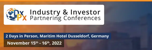 DxPx Industry & Investor Partnering Conferences banner — two days in person, Maritim Hotel Düsseldorf, 15 to 16 November 2022